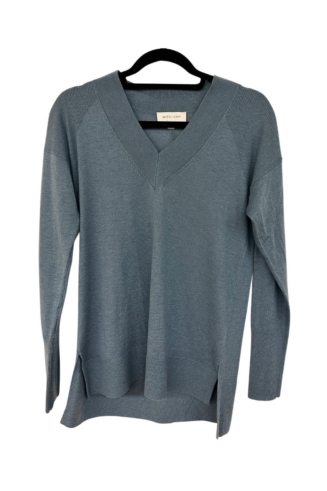 Witchery V Neck Rib Knit Sweater in Blue