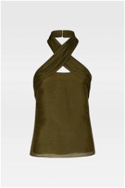 Witchery Cross Silk Linen Halter Top in Green