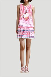 Hemant & Nandita - Sleeveles Long Ruffle Top in Pink