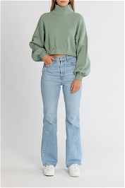 AJE Ava Turtle Neck Cropped Knit Jumper Oakmoss
