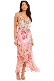 Camilla Long Wrap Dress With Frill Deco Darling