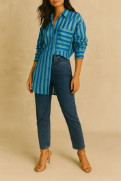 Dress hire brunch aston studio Buddy Shirt in Lapis Sea Stripe