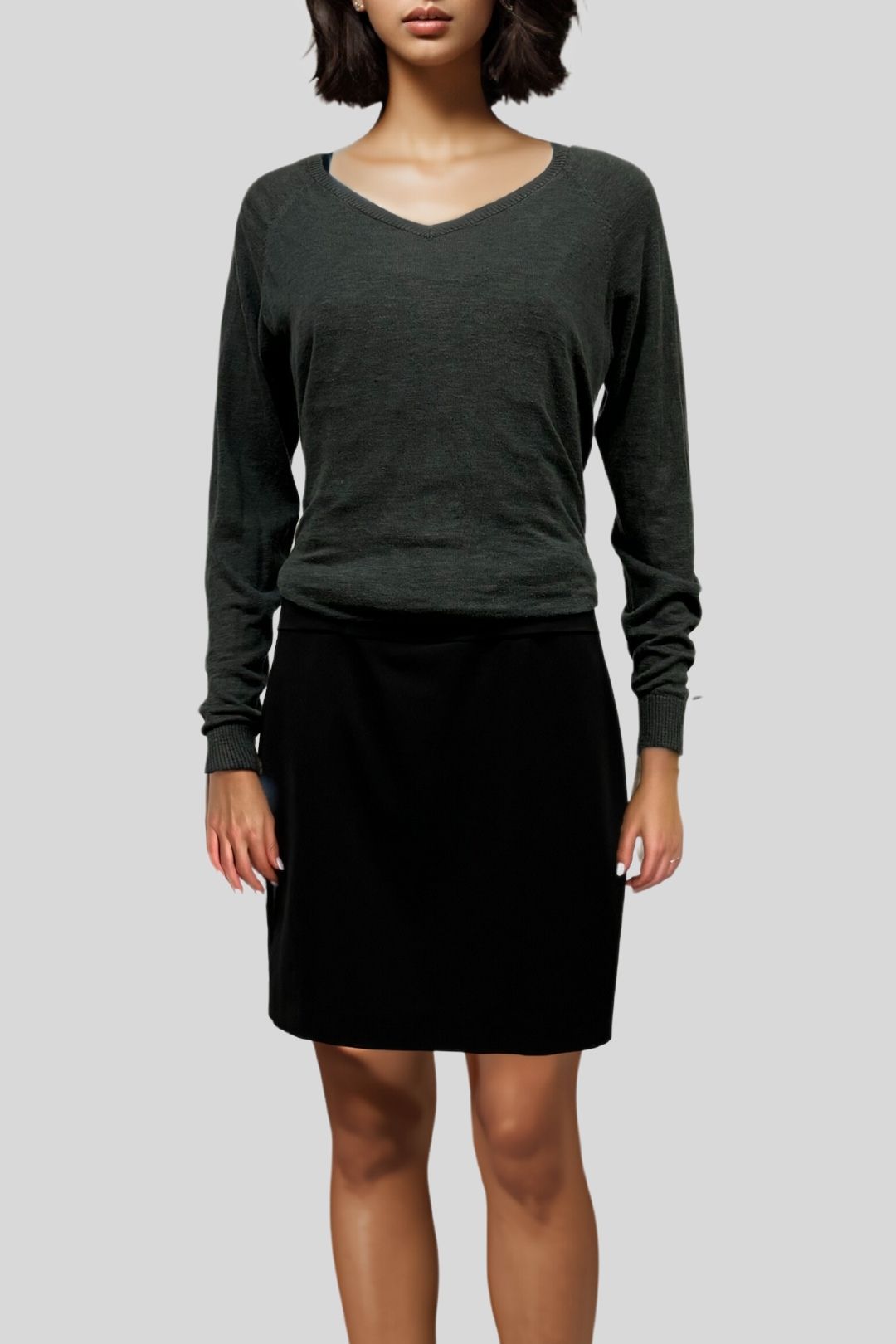 Sass and Bide Moda V Neck Knit Top in Grey