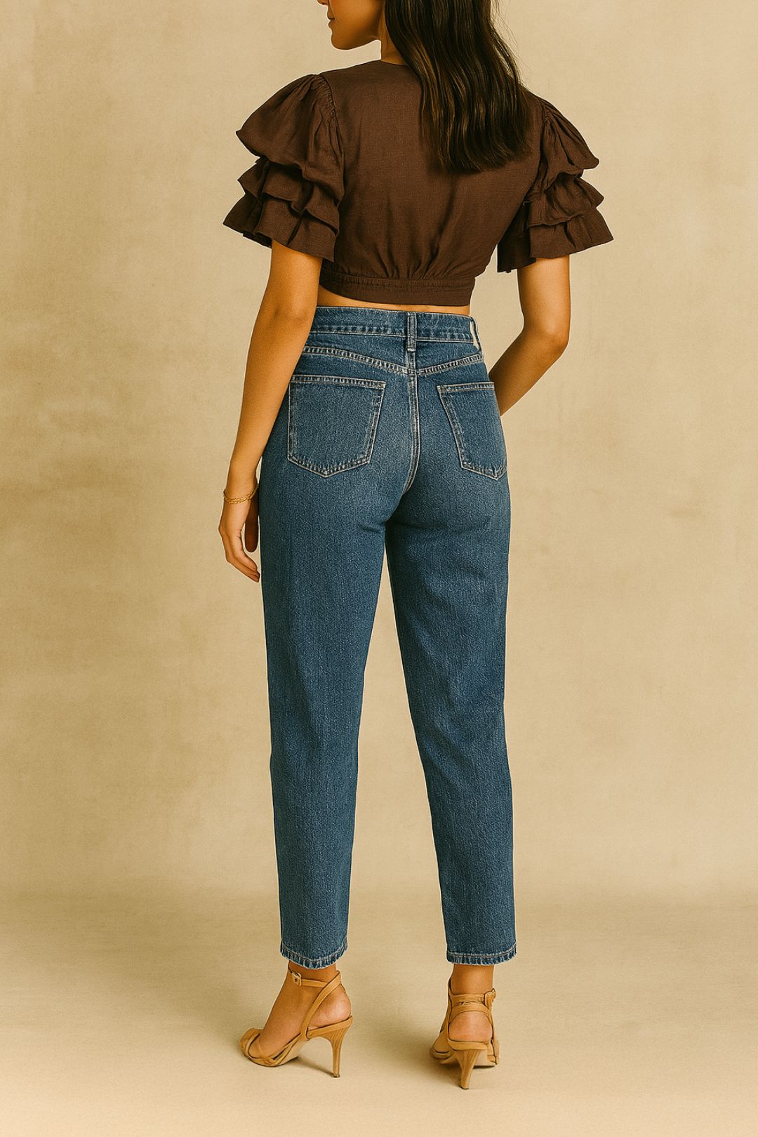 Dress hire date night posse Ruffed Linen Cropped Top in Chocolate 