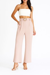 Dress Hire date night Veronika Maine Crepe Belted Wide Pant in Pale Pink Wide leg