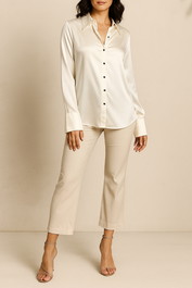 Dress Hire Dinner Date CUE Satin Classic Shirt in Cream