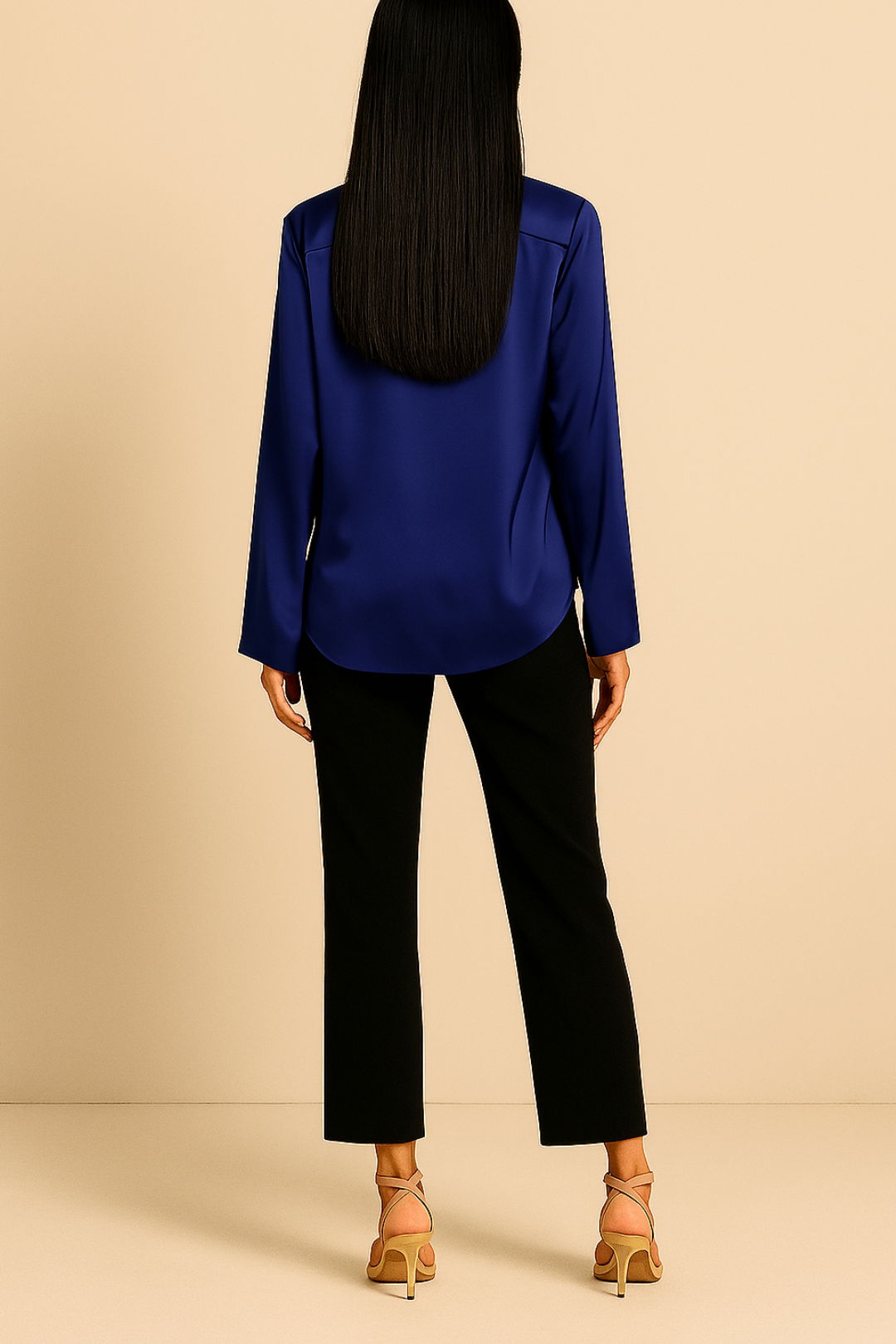 Dress Hire Dinner Date CUE Silky Satin Gathered Shirt in Admiral Blue