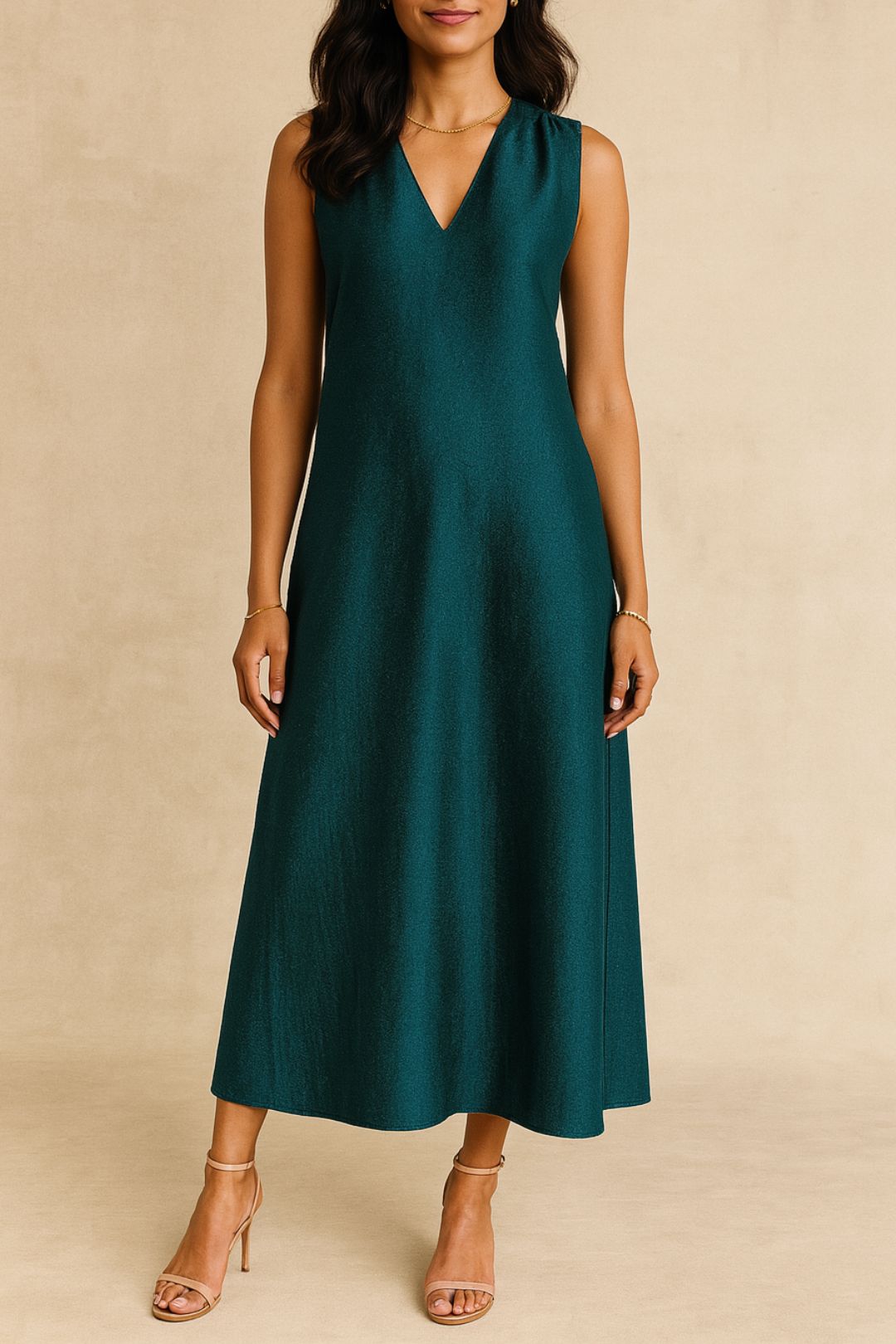 Dress Hire Evening Formal Veronika Maine V Neck Crepe Midi Dress in Emerald