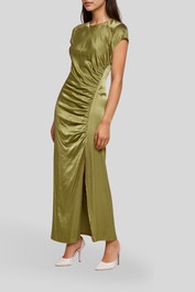 Dress Hire Formal AERE Ruched Satin Midi Dress green