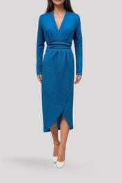 Dress Hire Formal Event Metallic Blue LS Day Dress