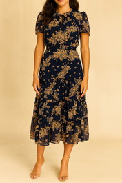 Dress Hire high tea Jacqui E Floral Print Midi Dress A-line