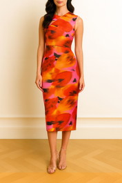 Dress Hire Party Mossman Allure Midi Dress Orange Print