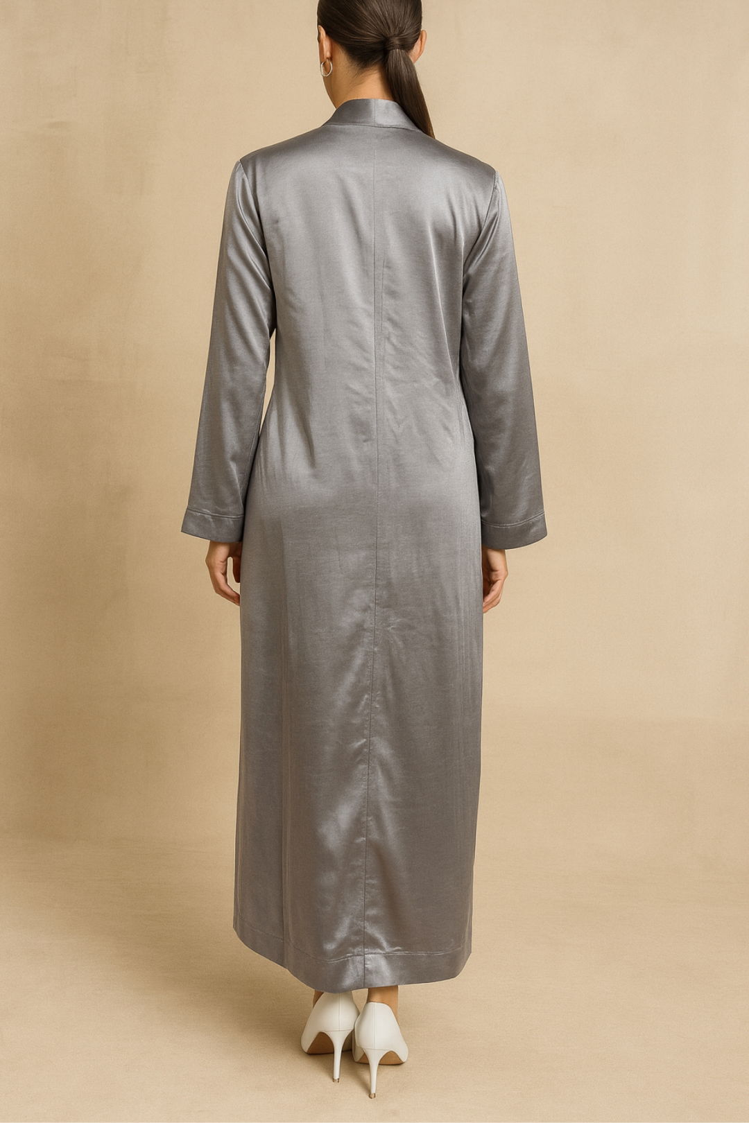 dress hire daytime event one mile Silky Grey Long Robe