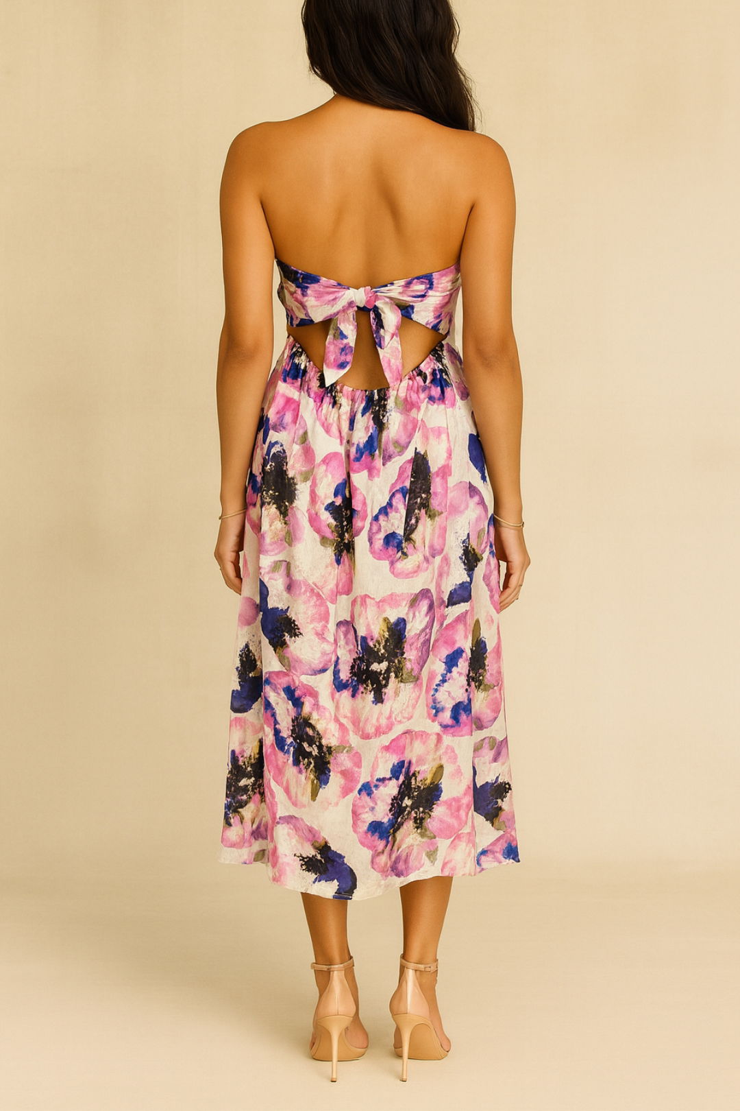 Dress Hire wedding guest AERE Linen Strapless Empire Waist Midi Dress Floral