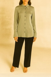 Dress Hire work function CUE Satin Classic Shirt in Sage LS