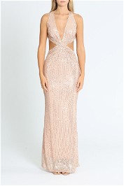 Elle Zeitoune Cut Out Detailed Sequin Gown Rose Gold