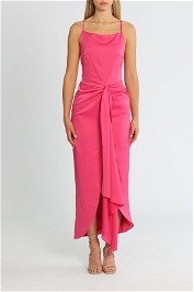 Elle Zeitoune Gathered Waist Midi Dress Pink Punch