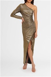 Elle Zeitoune One Shoulder Dress Gold