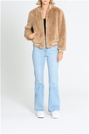 Ena Pelly Bomber Faux Fur Jacket Almond