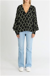 Ganni Margarita Printed Crepe Long Sleeve Shirt
