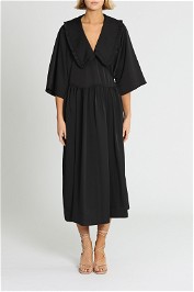 Ganni Smocked Satin Dress Black