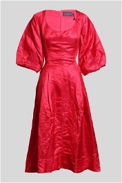 Ellipse Balloon Sleeve Midi Dress - Passion Pink 