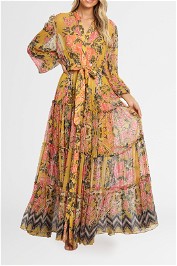 Hemant & Nandita Nova Tiered Maxi mustard