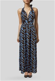 The Holiday Design - Minerva Halter Dress - Blue Frond Print Maxi