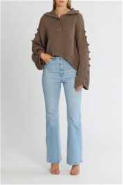 Joslin Lucia Organic Cotton Cashmere Crop Knit Hazelnut Brown Marle