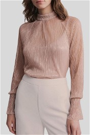 Witchery Metallic Shirred Top in Beige