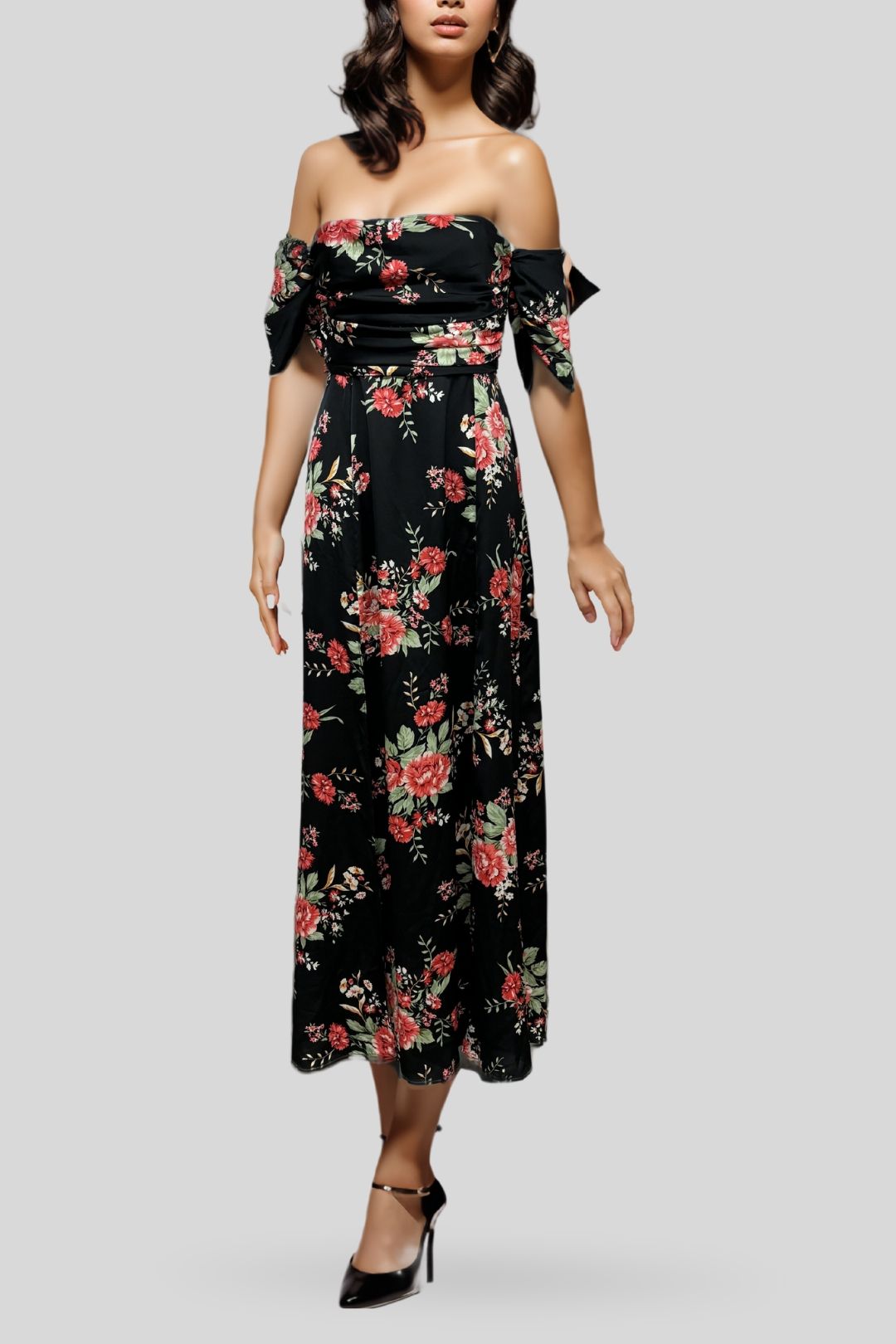 Nookie Floral Draped Black Dress