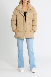 Nude Lucy Topher Longline Puffer Sepia Zip Front