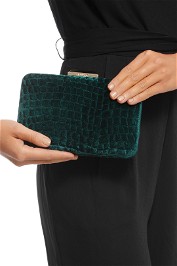 Olga Berg - Annalise Croc Embossed Velvet Clutch - Emerald - Product