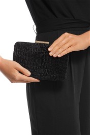 Olga Berg - Annalise Croc Embossed Velvet Clutch - Black - Product