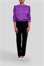 Dress Hire Casual  Marble Satin Ruched Sleeve Top in Ultra Violet