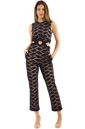 Self Portrait - Cutwork Embroidered Jumpsuit - Black - Front