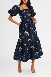 Self Portrait Vintage Floral Midi Dress Navy