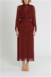 Shona Joy Safira Button Up Ruched Midi Dress Sangria