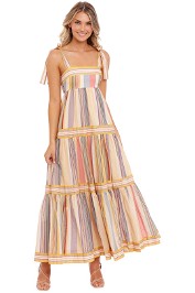 Zimmermann Mae Tie Shoulder Dress Multi Stripe Maxi