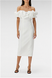 Emberlyn Bubble Neckline Crepe Dress in Ivory